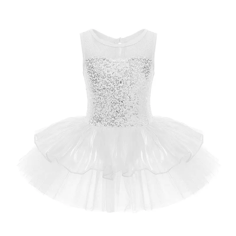 Child Tutu Ballet Dress Girls Ballerina Tulle Costume Sequins Mesh Splice Bowknot on Waist Gymnastics Leotard Kids Dancewear - Image 10