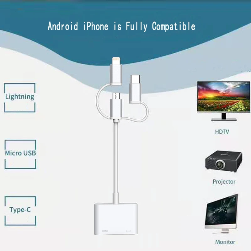 3 в 1 для USB C в HDMI конвертер для освещения в HDMI AV адаптер конвертер кабель адаптер для iPhone iPad Аудио Видео адаптер