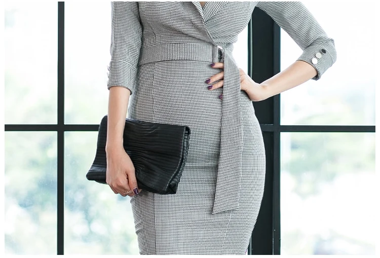 Officewear, винтажное женское платье в сетку с зубчатым воротником, облегающее платье с рукавом три четверти, женское платье карандаш, Vestidos Femme