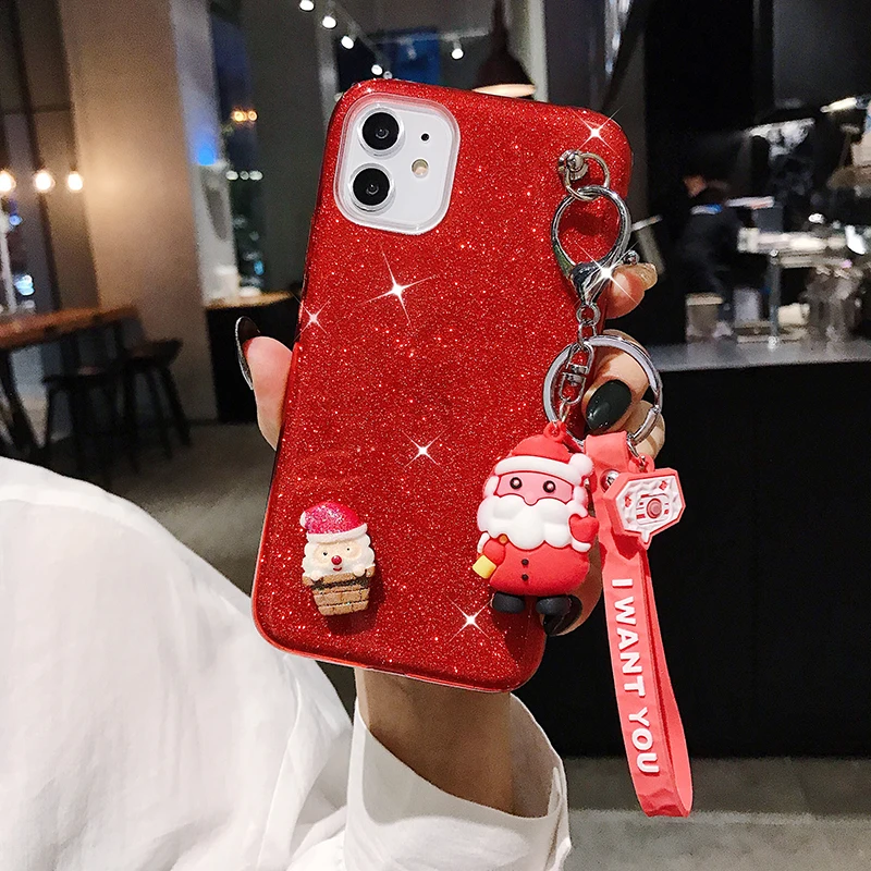 3D Рождественский Блестящий мультфильм чехол с подвеской для iPhone 6 6S 7 8 Plus X XS MAX 11Pro Max чехол для сотового телефона мягкий роскошный - Цвет: 1