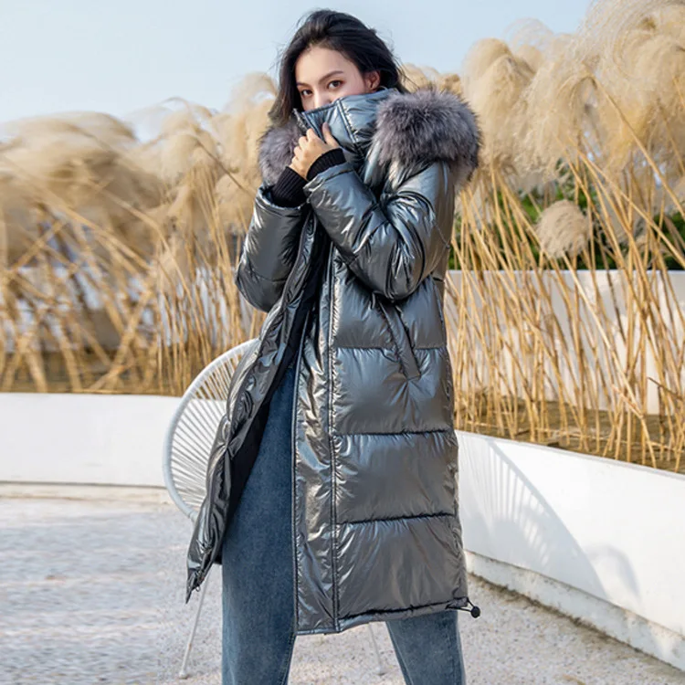 

2019 Winter New Style Cotton-padded Clothes Women's Korean-style Long over-the-Knee Da Mao ling liang Surface Loose-Fit down Jac