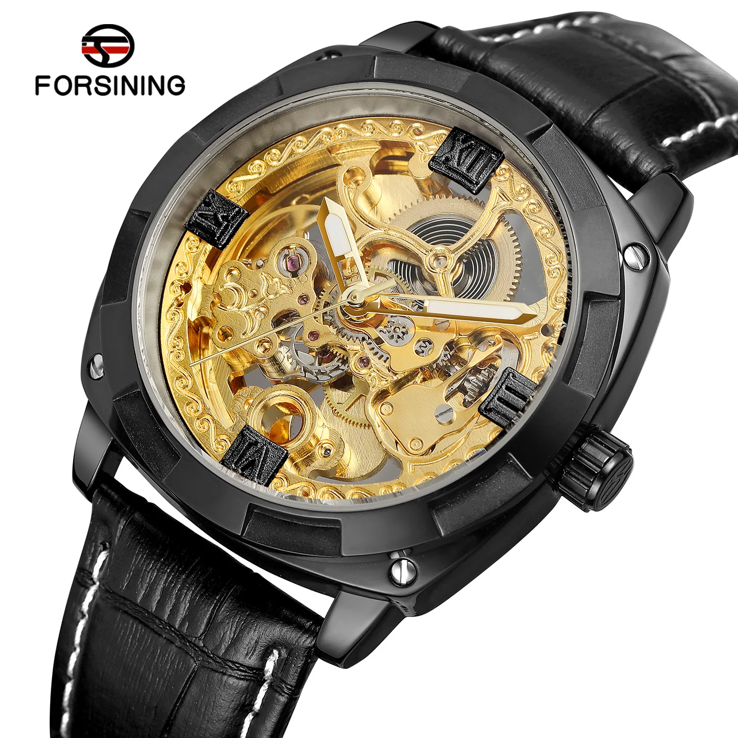 

Forsining Fully Automatic Analog Watch Waterproof Top Grade Movement Leather Belt Double End Hollow out MEN'S Watch Analog Watch