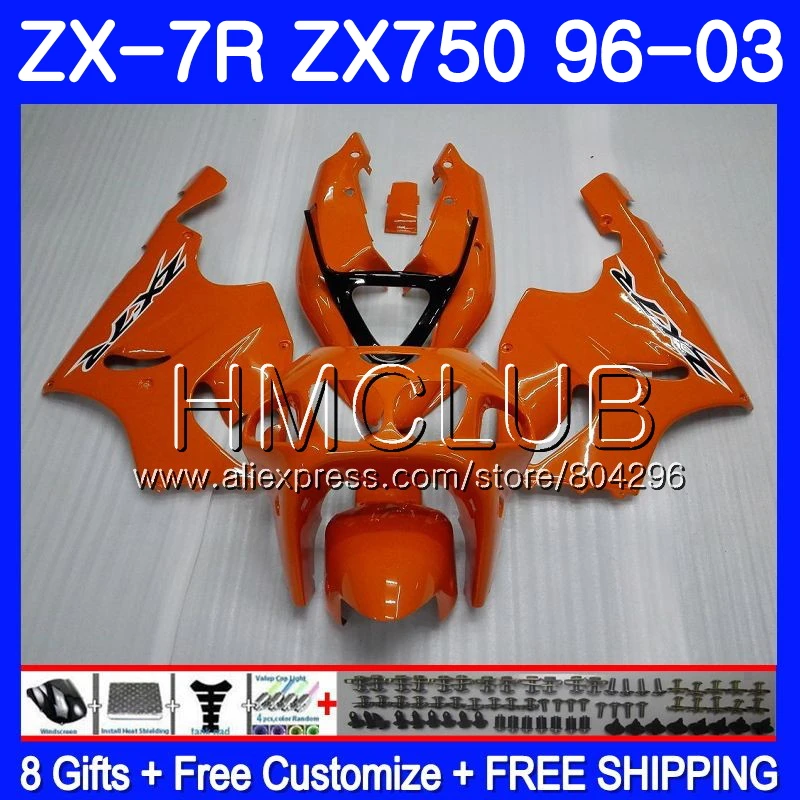 Средства ухода за кожей для KAWASAKI NINJA ZX750 глянцевый оранжевый ZX 7R 1997 1998 2003 11JK. 2 ZX 7 R 750 CC ZX-7R ZX7R 96 97 98 99 00 01 02 03 обтекатель