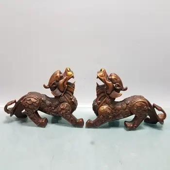 

wedding decoration Lucky China Seikos red bronze Money Beast Pixiu Statue Poodle carving evil town house