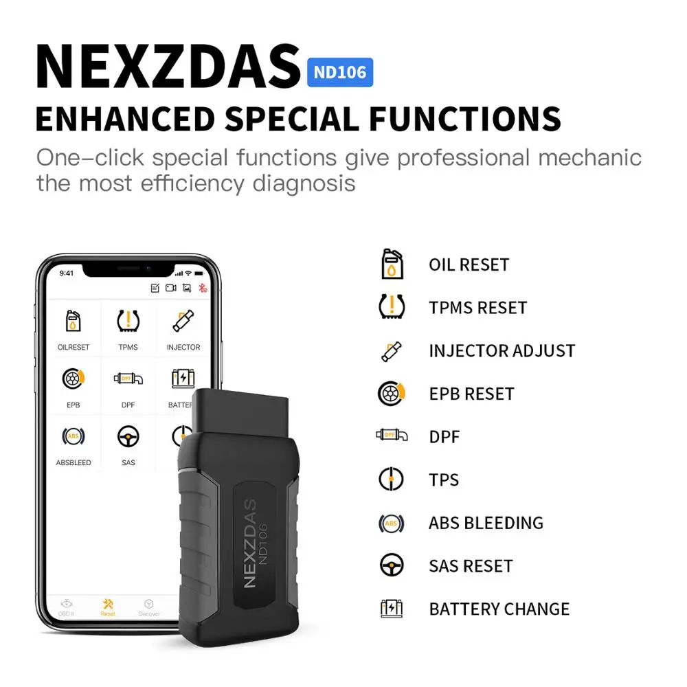 

NexND106 OBD2 Scanner Car Code Reader Auto Diagnosis Maintenance Special Functions Resetting Tool Oil Reset+TPMS+ABS +SAS Reset