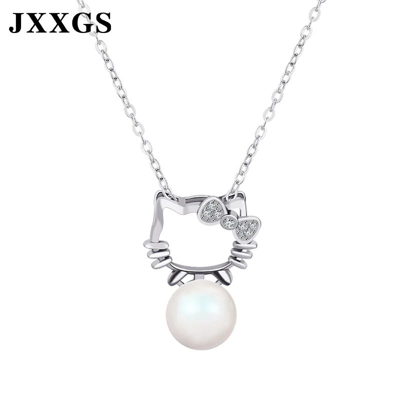 JXXGS жемчужное 925 пробы Серебряное ожерелье с цирконом милое hello kitty женские
