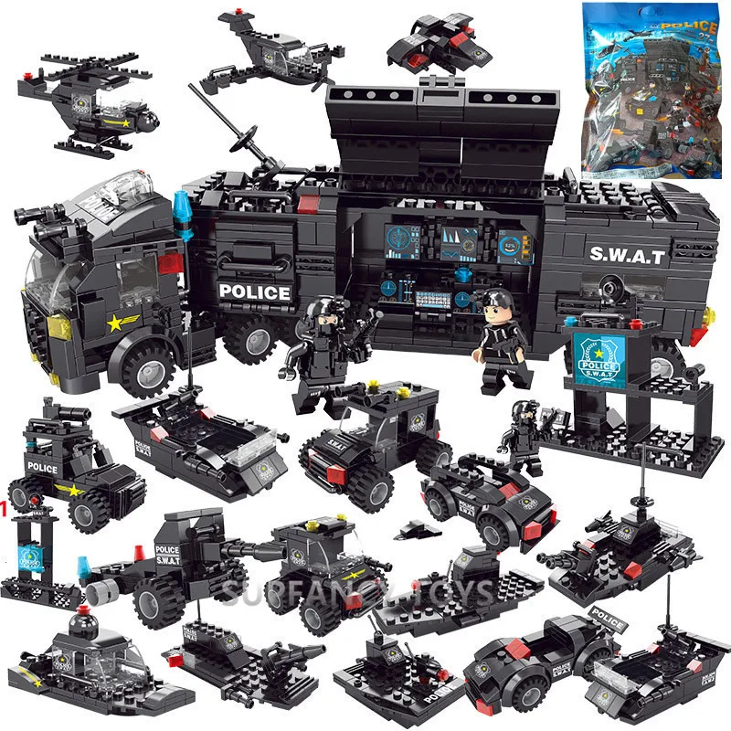700Pcs City Police Station Car Building Blocks For LegoINGs City SWAT Team Truck House Technic DIY Educational Toys For Children