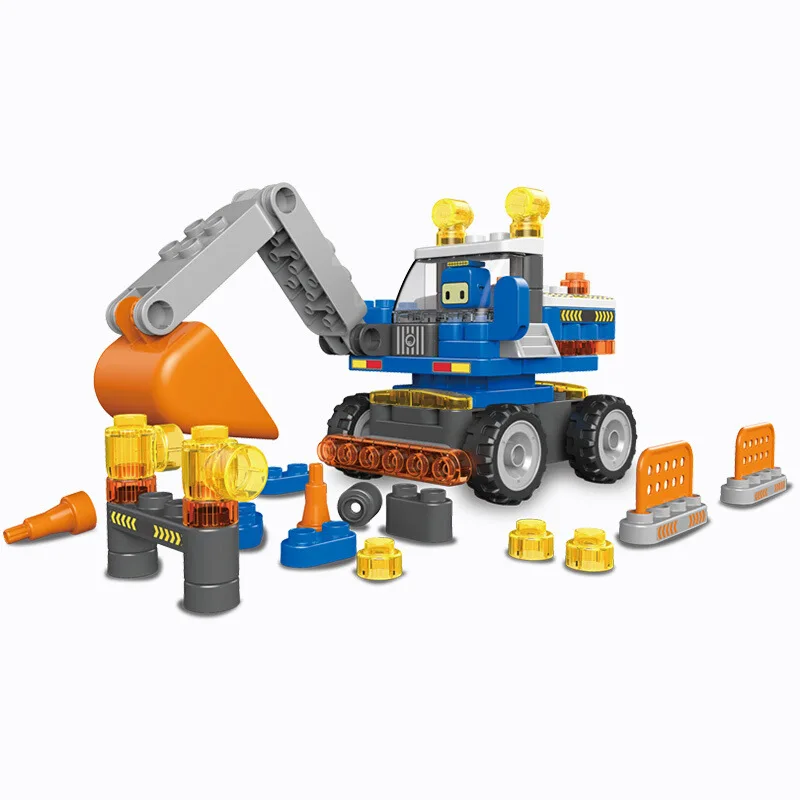 

Grape Science And Technology Flexible Blue-Building Blocks Lulu Flexible Excavator Children Splicing Toys