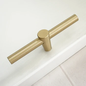 

T Type Pure Copper Dresser Pull Drawer Knobs Brass Kitchen Cabinet Pulls Simple Modern Furniture Cupboard Door Knobs Hardware