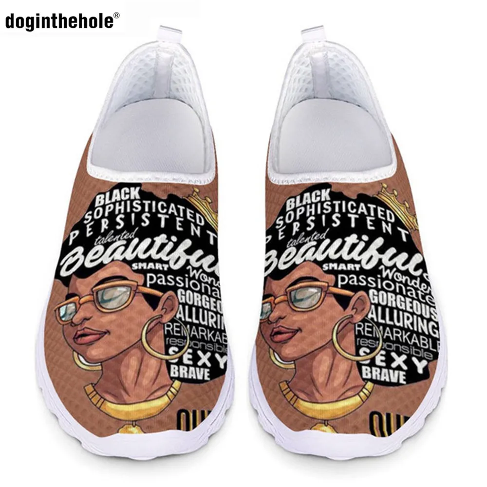 

doginthehole Black African Girls Pattern Spring Flats Women Shoes Light Weight Mesh Nursing Sneakers Summer Beach Loafers Female
