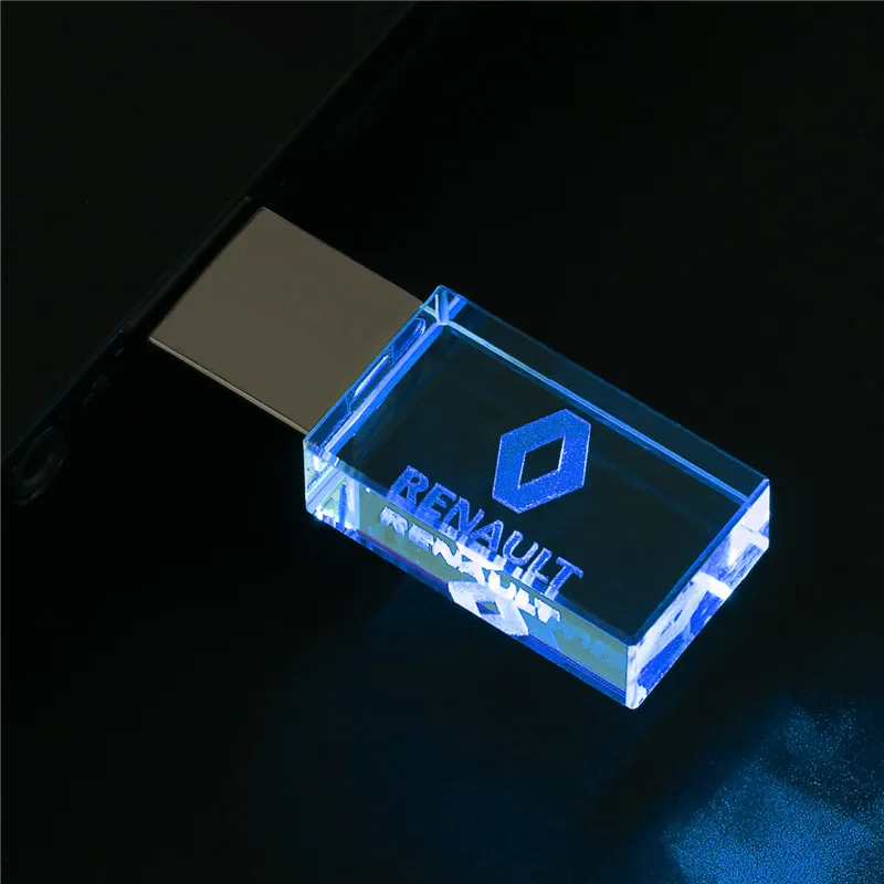 Renault-pen drive unidad flash USB de metal de cristal, memoria externa de almacenamiento, 4GB, 8GB, 16GB, 32GB, 64GB, 128GB