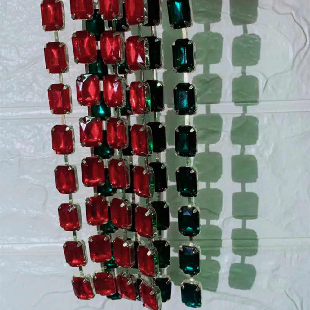 INS Colorful Rhinestone Long Tassel Square Pendant Hanging Earrings for Women Bling Crystal Geometric Big Drop Dangle Earrings