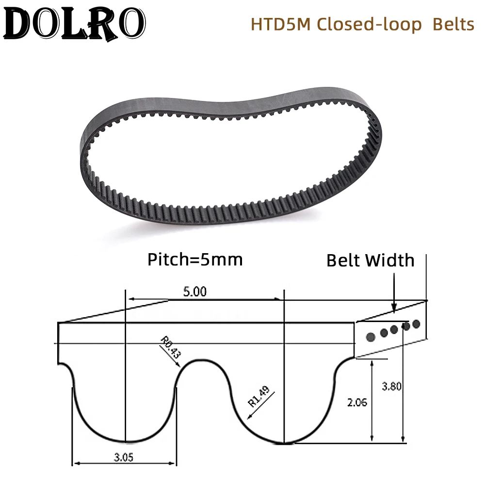 Synchronous Belt Rubber Belt Transmission Drive Belt HTD5M Synchronous Timing belt Pitch length 245/250/255/260/265/270/280/285/290/295/300 mm width 9/10/12/15/20/25mm Rubber closed