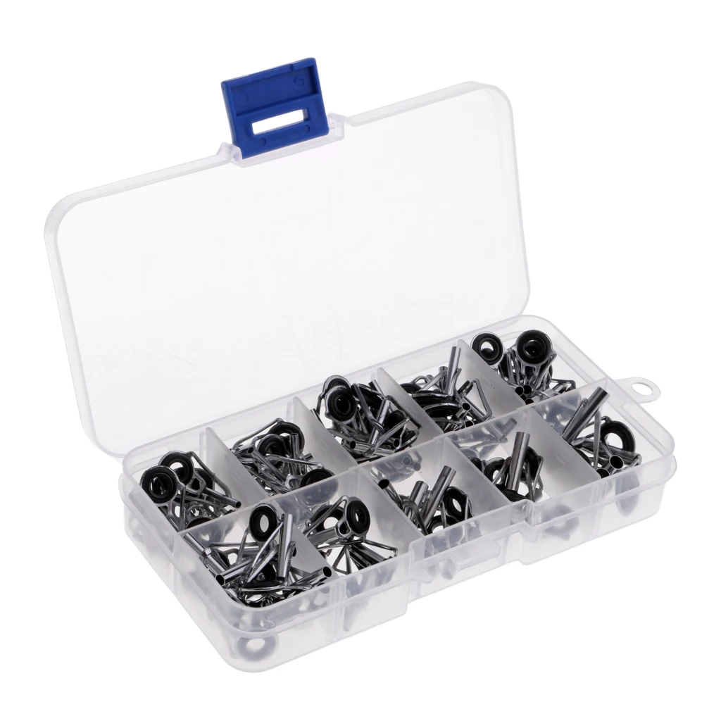 80Pcs Fishing Rod Guide Repair Kit, Stainless Steel Frame Ceramic Ring Pole Tip Top Guides Replacement Set with Storage Box