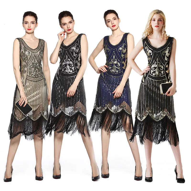 

Women 1920s Vintage Sleeveless Sexy Flapper Fringed Dress Great Gatsby Party Dress Summer Costume Sequin Tassle Dress