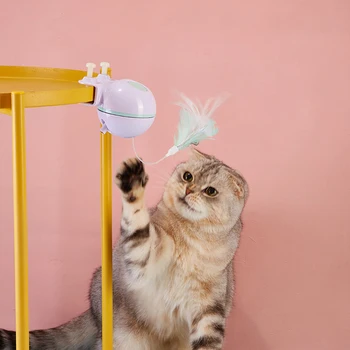 

Electric Automatic Interactive Cat Toy 360° Rotate USB Rechargeable Pet Cat Toys with LED Light Feather for Cat Tree Chair Desk