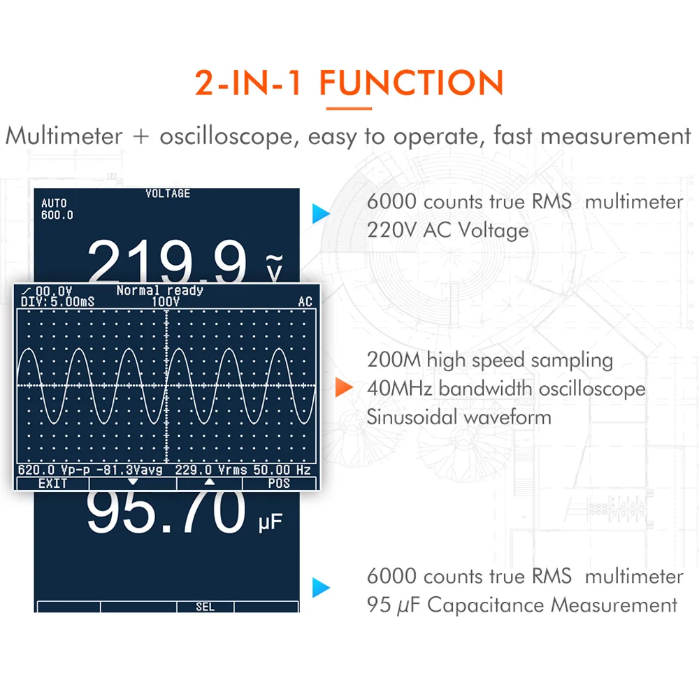 KKmoon цифровой осциллограф Scopemeter 2-в-1 40 МГц 200 Мбит/с одним нажатием кнопки Auto осциллограф ОГО мультиметр переменного тока Измеритель сопротивления