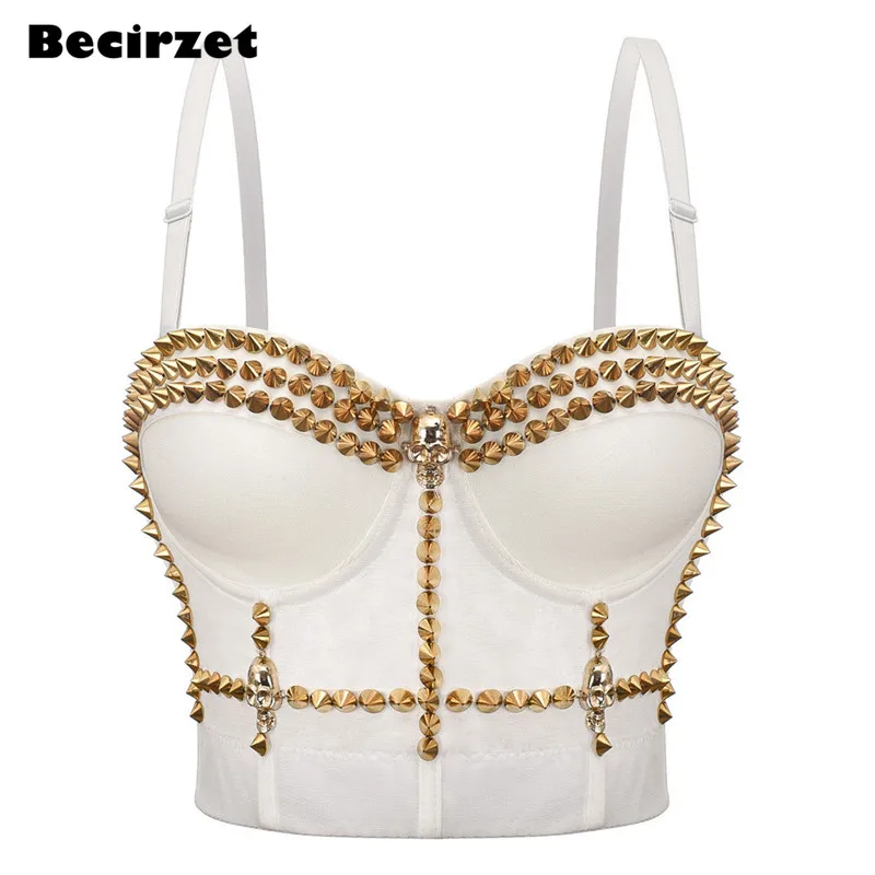 

Rivet White Corsets and Bustiers Women Black Steampunk Gothic Clothing Bodice Women Short Overbust Corselet Top