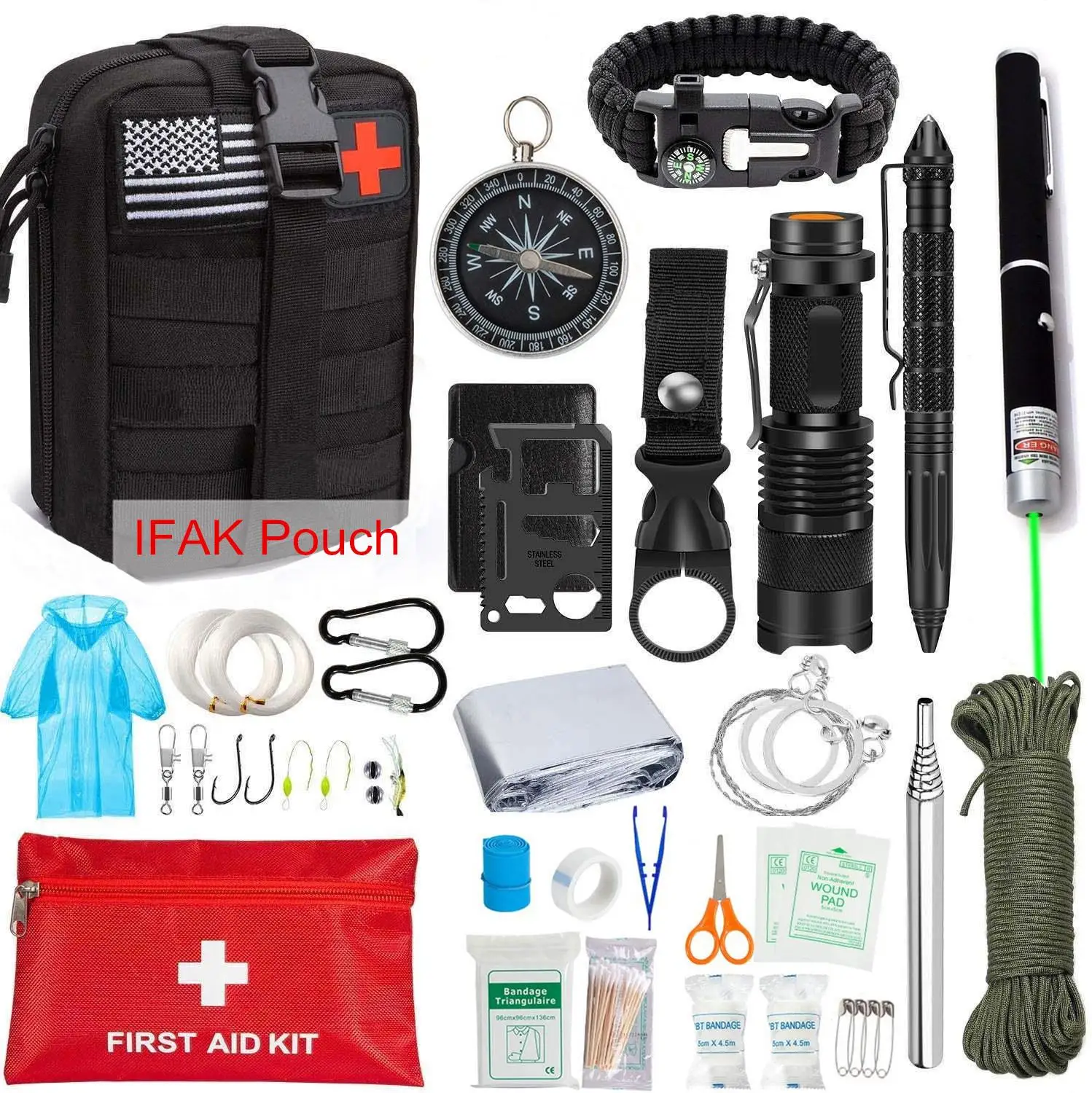 

Outdoor Camping Equipment Backpack Survival Kit Portable First aid Tourism Tools Emergency Hiking Kit With Laser Pointer pen
