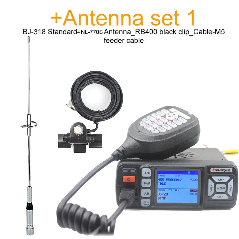 BJ-318 Set 1 BAOJIE BJ-318 Walkie Talkie BJ-318 25 Вт двухдиапазонный VHF 136-174 МГц UHF 400-490 МГц FM Ham Радио BJ318 мини автомобильное мобильное радио - Цвет: BJ-318 Set 1