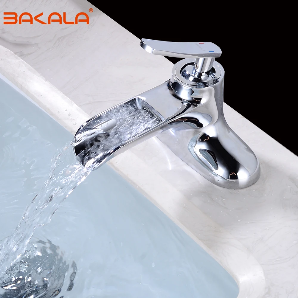 BAKALA новая ванная комната с одной ручкой с двойным отверстием смеситель-водопад для раковины холодной и горячей воды латунь хромированная раковина смеситель краны