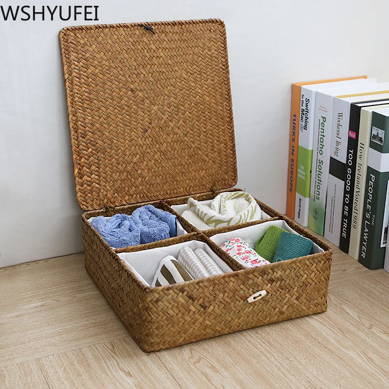 Pastoral Style Handmade Straw Storage box Cosmetic jewelry storage box Small ornament storage box Christmas gift Home Decorative