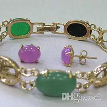 Многоцветный нефритовый ювелирный браслет серьги набор