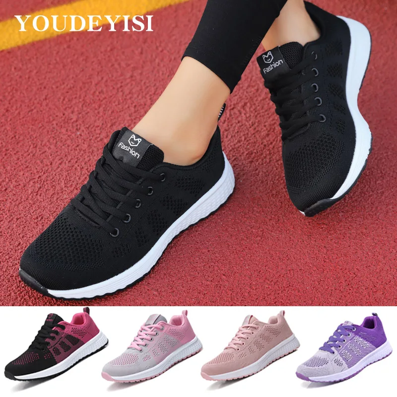 Shoes Flats Mesh-Light Sneakers Women Lace-Up Female Breathable Mujer Casual Woman Zapatillas-De-Deporte