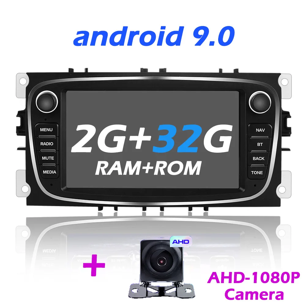 Автомобильный мультимедийный плеер Android 9 gps авто радио 2 Din для FORD/Focus/Mondeo/S-MAX/C-MAX/Galaxy ram 2 Гб 64 Гб радио WiFi DVR - Цвет: 2G 32G black AHD