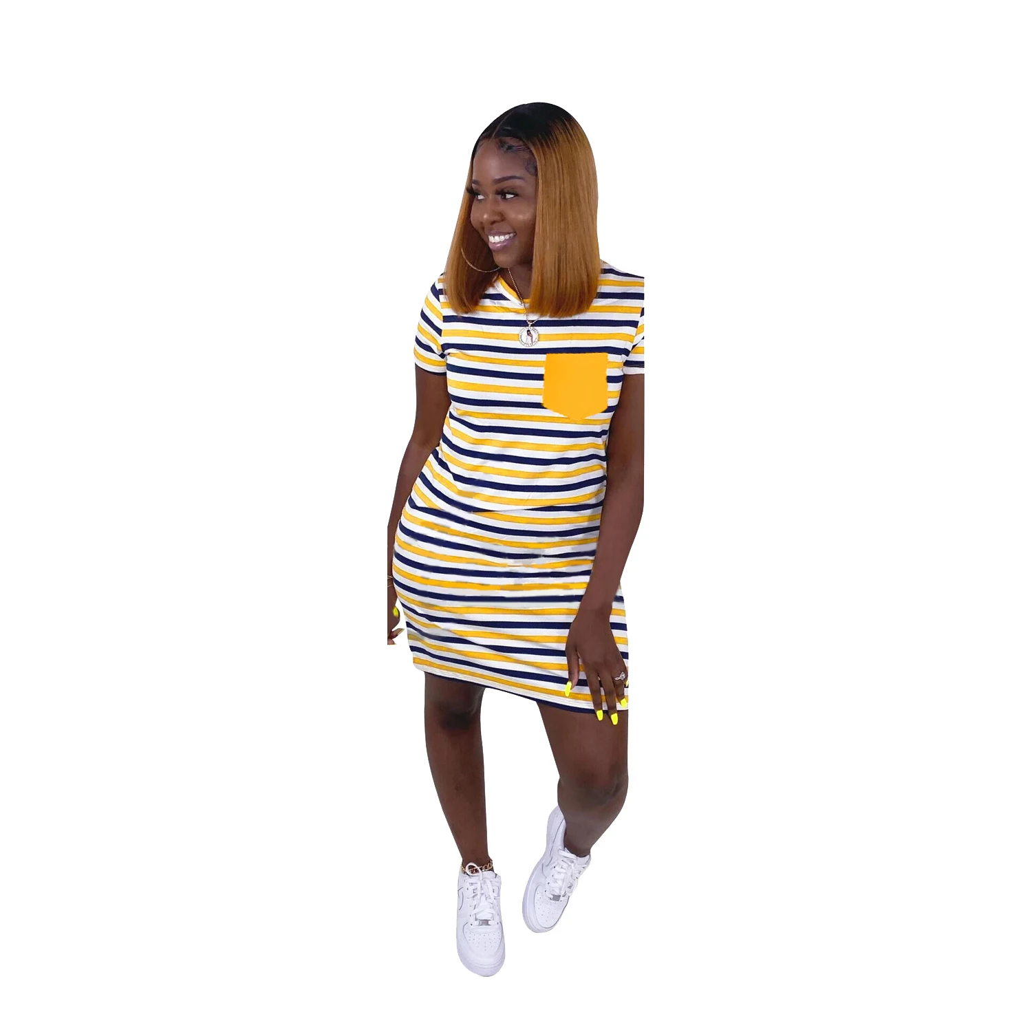 2020 Women Summer Fashion Dress Mini Dress Striped Print Short Sleeve Sexy Bandage Beach Night Club Party Dresses Vestido GL9248