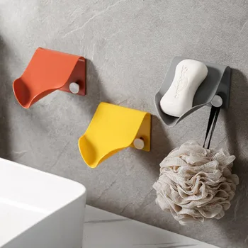 

Simple Soap Box Drain Soap Holder Storage Box Bathroom Accessories Organizer Tray Sticker Hook Non-Punch Plastic Drainage Shelf