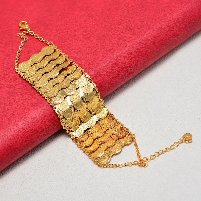 Gold Color Coins Bangles&Bracelets For Women Men Money Coin Bracelet Islamic Muslim Arab Middle Eastern Jewelry African Gifts metal bracelet