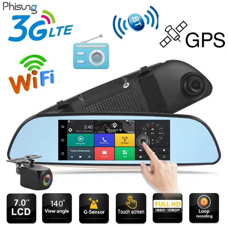 3G Android DVR Dashcam GPS Nav Dual Objektiv Rückspiegel Auto Kamera Maximale Unterstützung für 32G
