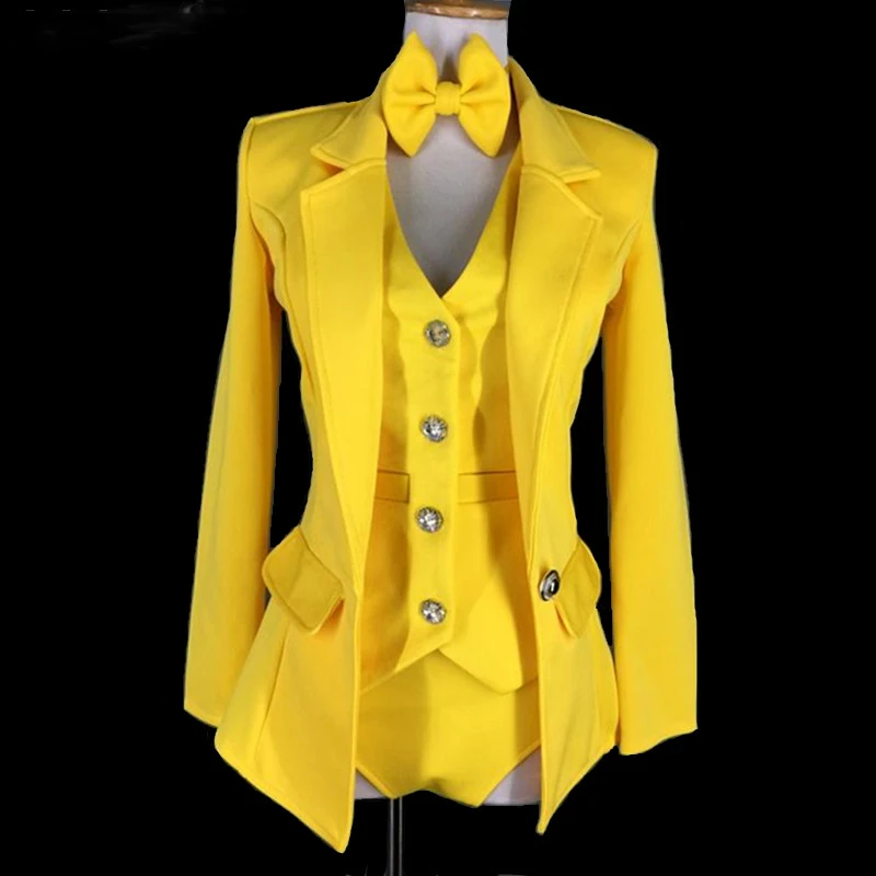 Female Modern Dance Costume Yellow Vest Jacket Shorts 3 Pieces Set Jazz