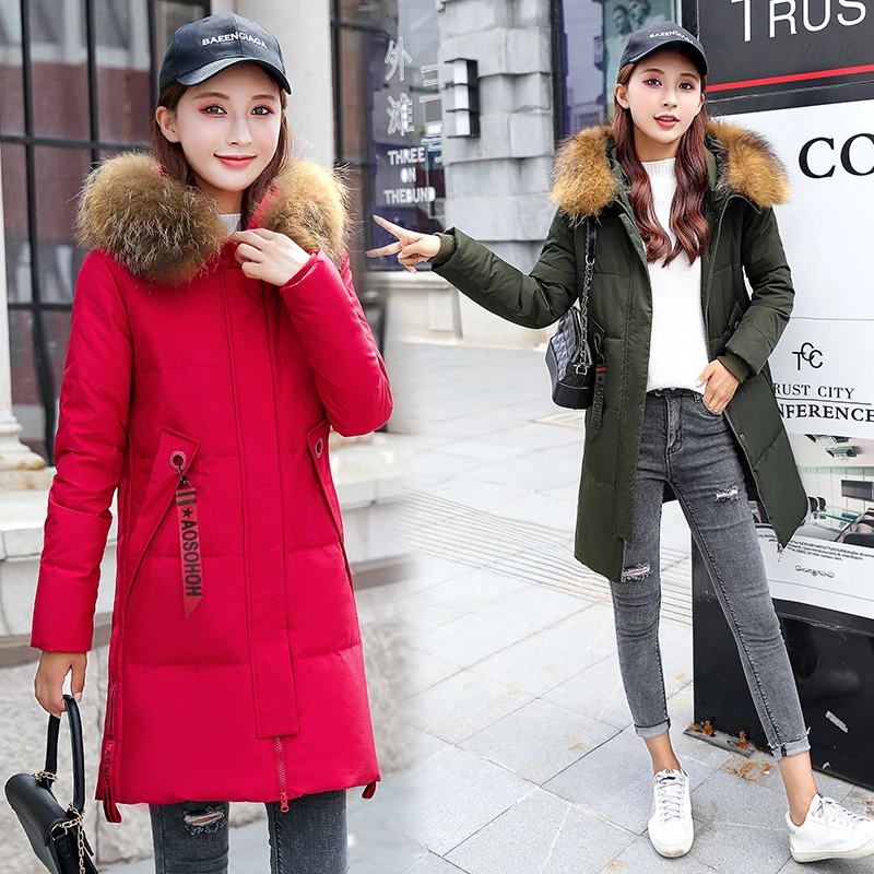 Solid Fur Hooded Thicken Long down cotton coats Women Casual Long Sleeve Warm Cotton Coats Female Hardy Jackets New large size