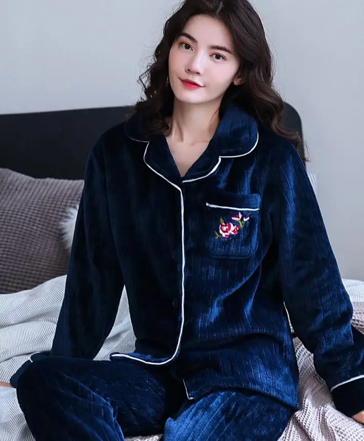 StyleI H5785 женские пижамы, пижамы, уплотненная фланель Коралловая Пижама для мамы, женская простая зимняя Домашняя одежда с длинными рукавами - Цвет: StyleI