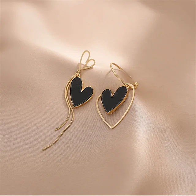 Trendy New Long Asymmetry Pendant Earrings for Women Female Simple Hypoallergenic Geometric Tassel Earrings Jewelry Accessories Heart-shaped-black