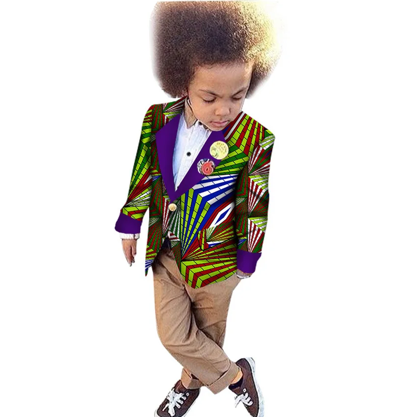 Африканская восковая ткань детская одежда новые модные традиционные костюмы для мальчиков Дашики Блейзер костюм свадьба хип-хоп Базен Riche куртка - Цвет: Color4