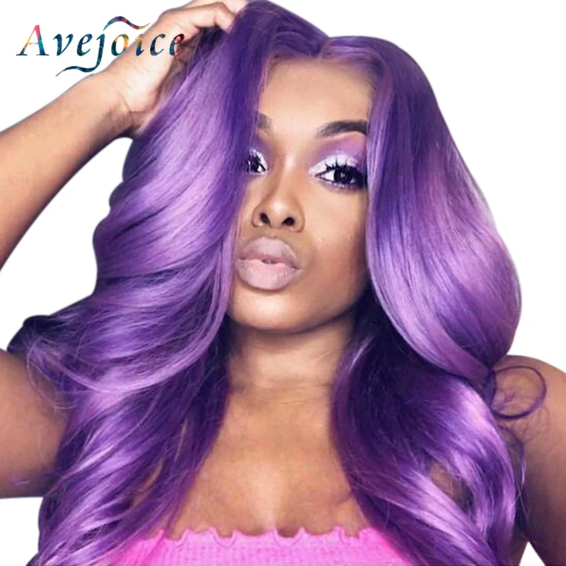 Avejoice Dark Purple Body Wave Lace Front Human Hair Wigs Pre Plucked 100% Brazilian Transparent Wig Humain For Woman | Шиньоны и