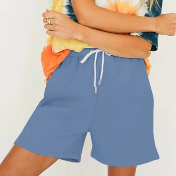 

Autumn Women Fleece Jogger Shorts with Pockets Solid Elastic Waist Winter Sweatshorts for Lounging Gym Casual Shorts