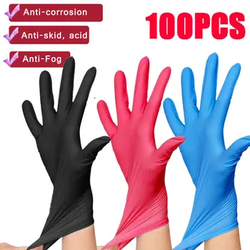 

100 pcs PVC Gloves Disposable Powder-free Industrial Food Safety Translucent Pvc Gloves Nitrile Gloves Black White Pink Blue