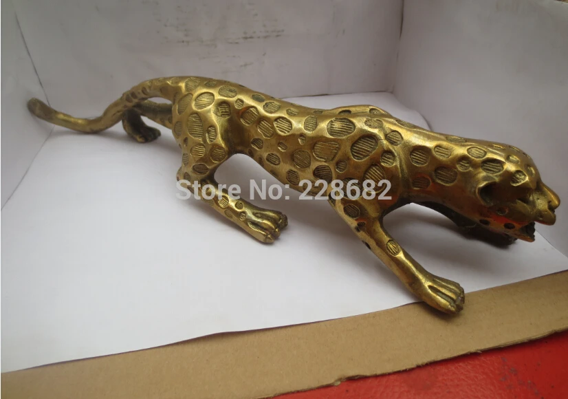 christmas decorations for home+ long 12 inch Chinese brass hand-carved Golden Jaguar animals sculpture