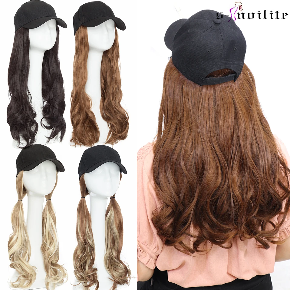 Polegadas do Cabelo de Snoilite com Tampão Integrar o Tampão com o Cabelo para a Festa da Menina Onduladas de 16 Extensões Preto Extensão Sintética Longa Cabelo