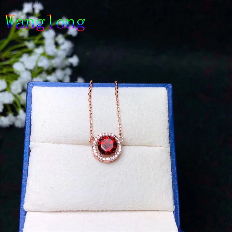 Wanglong 925 пробы серебро натуральный драгоценный камень круглый 7 мм Гранат ключицы цепи Эльф на полке Рождество для женщин ювелирные изделия