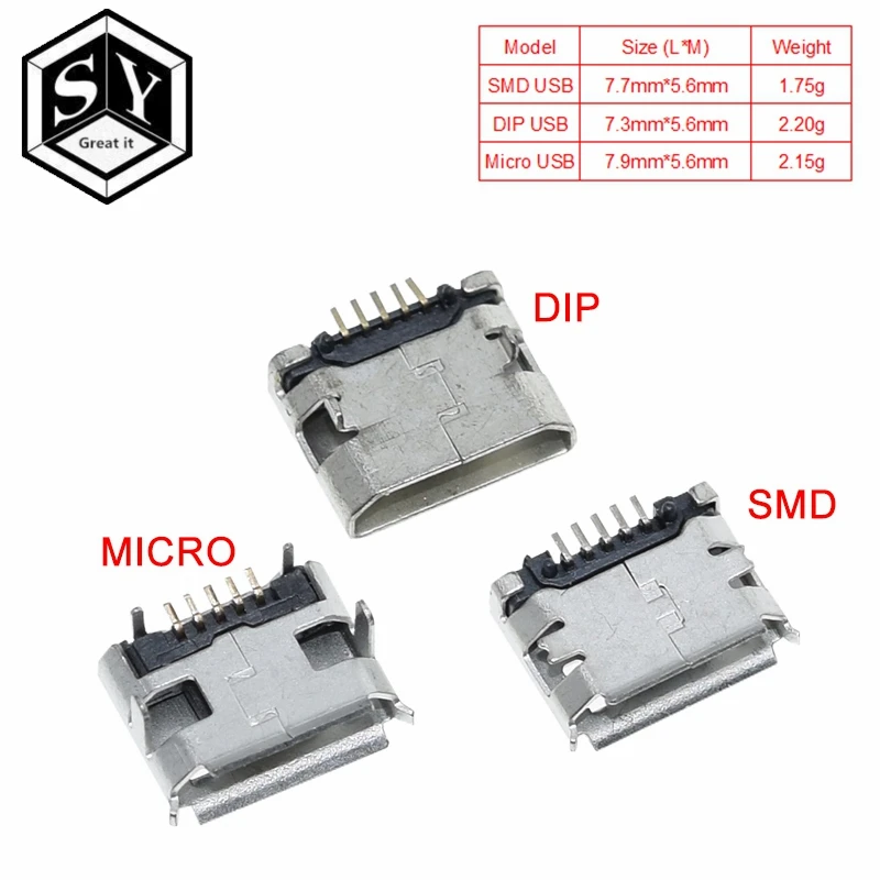 10pcs micro USB 5pin jack Reverse Ox horn Charging Port Plug socket connector 