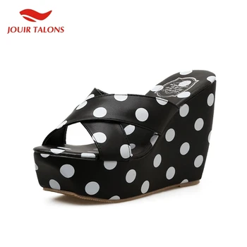 

On Sale Fashion Best Quality Polka Dot Platform Wedges Shoes High Heels women's Shoes Woman Summer Party Sandals Slipper