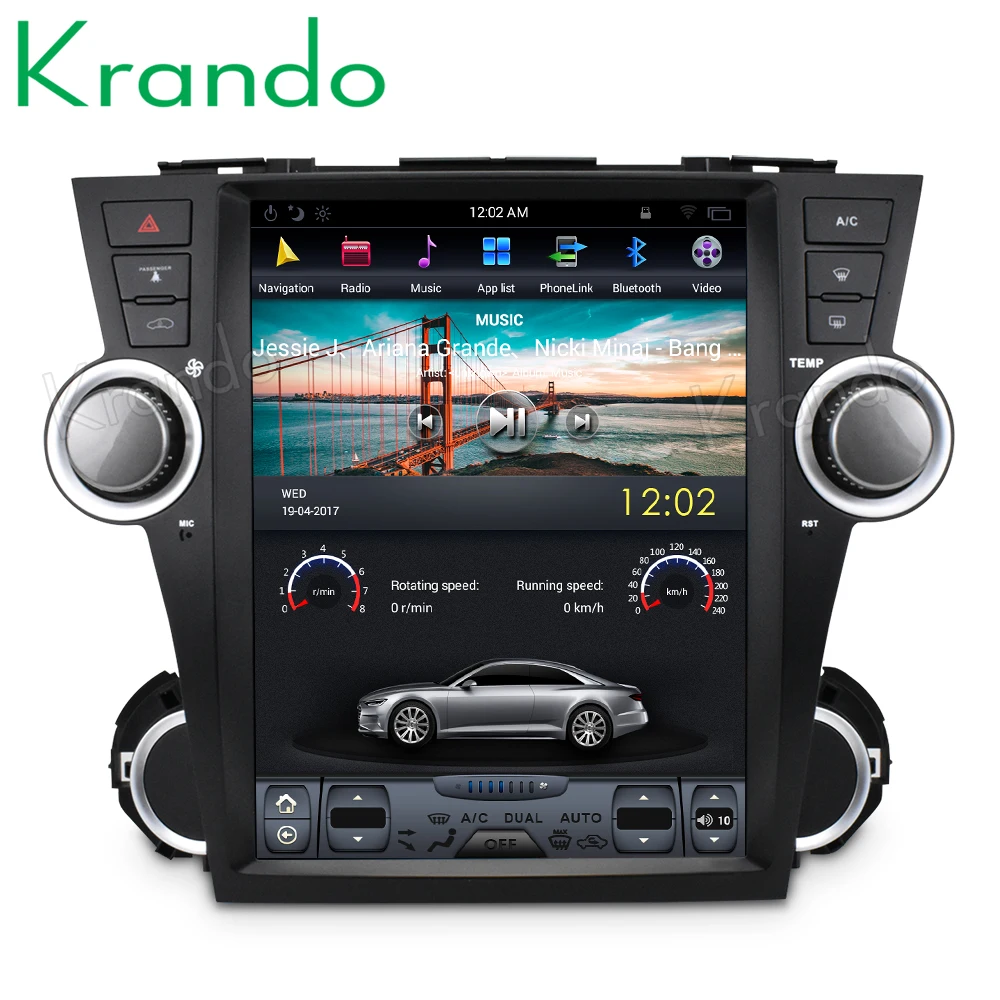 Krando Android 8,1 12," вертикальный экран автомобиля развлечения плеер gps для Toyota Highlander 2008-2010 радио навигационная система
