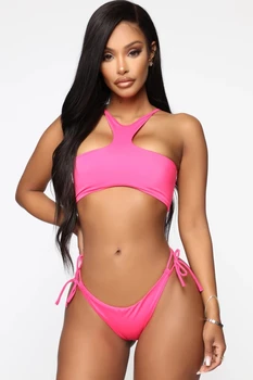 

2020 new Europe and America women sexy swimsuit Shoulder strap Cross link behind bikini suit swimsuit summer beachwear brazilian