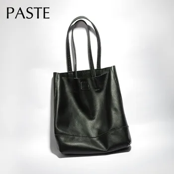 

2019 Winter Natural Skin Women Bucket Bag Black Soft Cowhide Leather Female Handbags High Quality Tote Shopping Bags