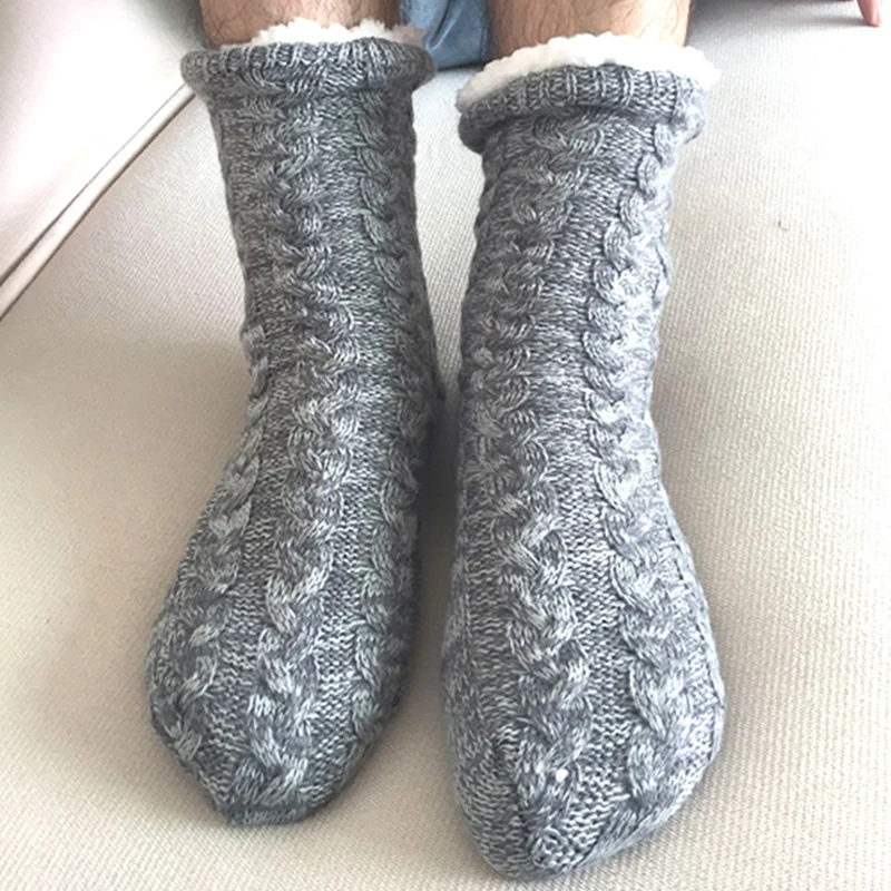 Men's Indoor Slippers Sock Crochet slippers with Fur Warm Plush Floor Bedroom Comfy Non-slip Home Slippers for Men Soft Big size